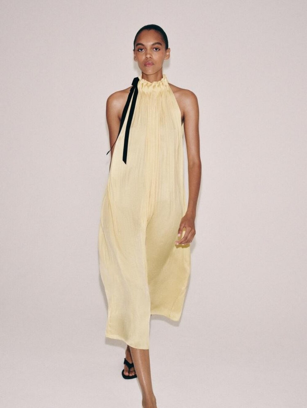 ZARA SATIN EFFECT HALTER DRESS ZW COLLECTION yellow Bnwt - Picture 4 of 16